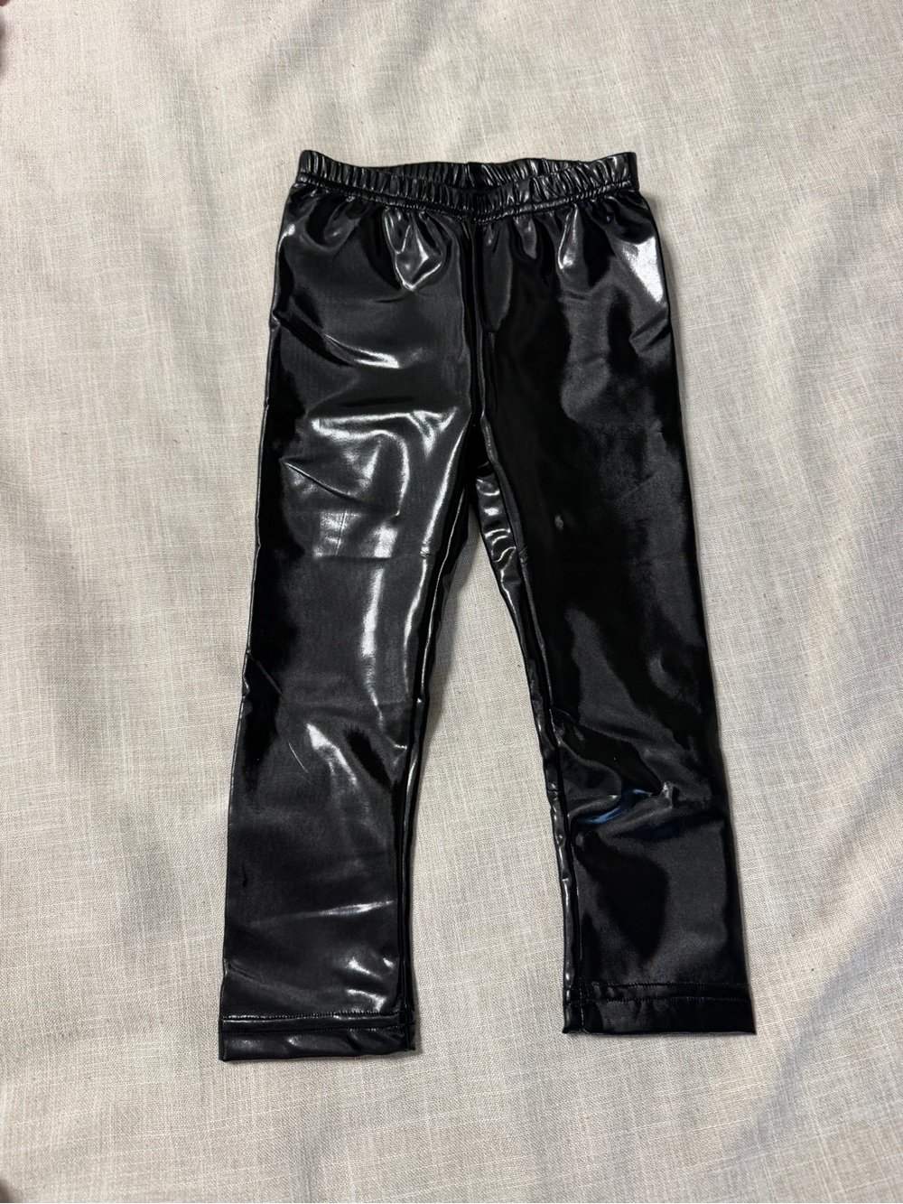 Kids Shiny Black Faux-Leather Leggings